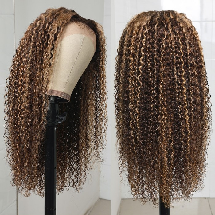Kriyya Honey Blonde X Lace Front Jerry Curly Human Hair Wig With
