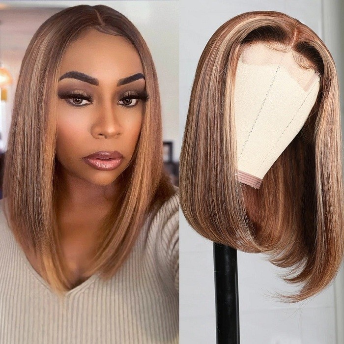Kriyya Honey Blonde Highlight Bob Wigs Human Hair TL412 Color Middle