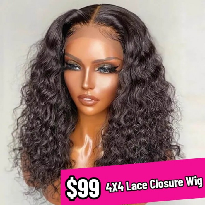 BOOM Sale! 12 Inches Water Wave 4X4 Lace Closure Bob Wig Only $99
