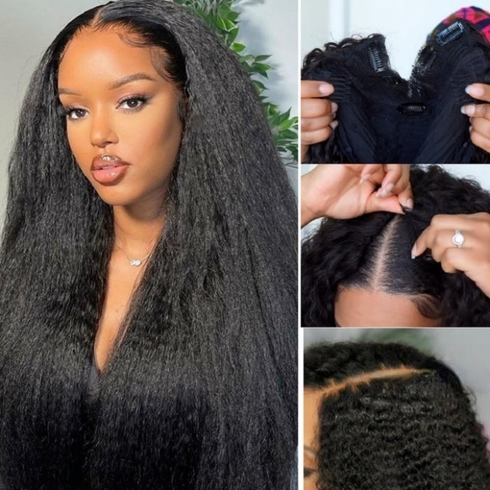 Kriyya V Part Yaki Straight Wig No Leave Out Human Hair Wig Upgrade U Part Wig Natural Color