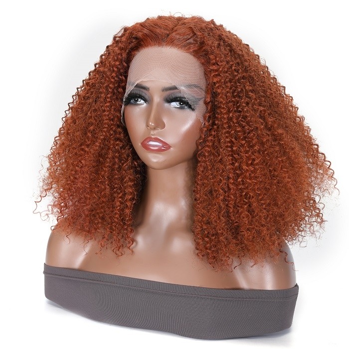 Kriyya Chic Auburn Color Middle T Part Curly Lace Front Wig with Natural Hairline