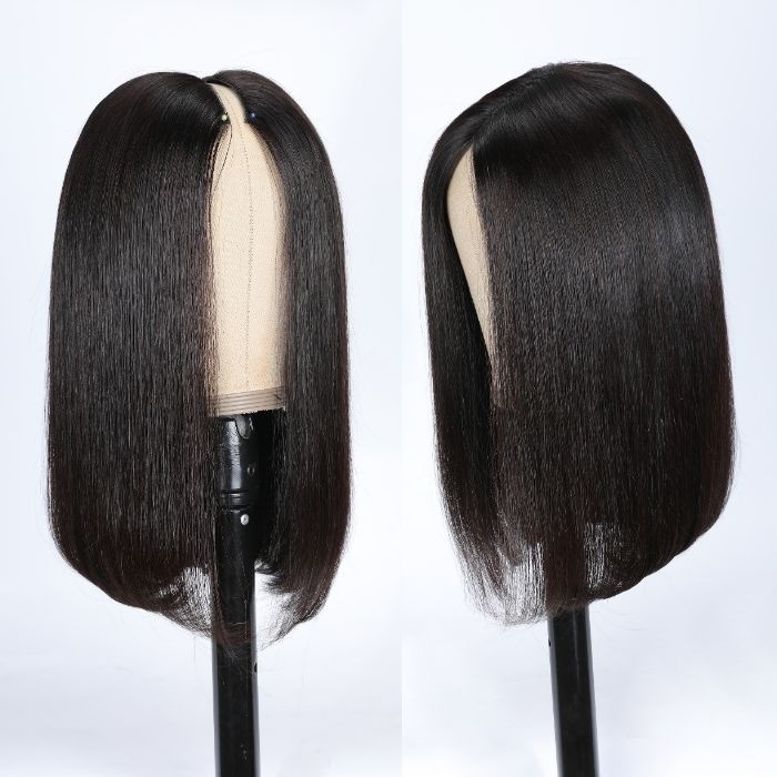 Kriyya Girly Bob Hairdo V-Part Virgin Hair Wig No Glue Easy To Wear Suitable For Beginners