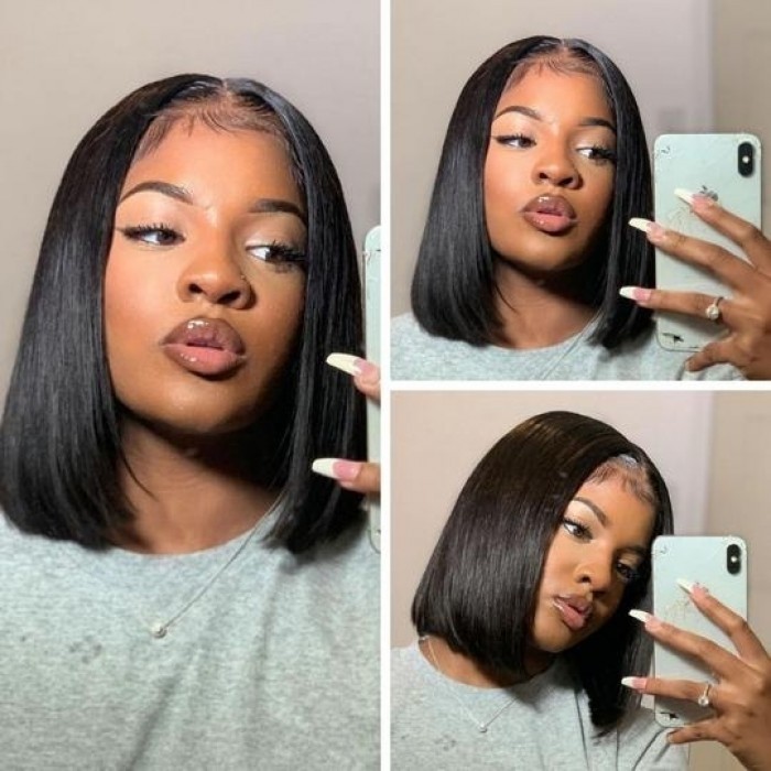 Kriyya Girly Bob Hairdo V-Part Virgin Hair Wig No Glue Easy To Wear Suitable For Beginners