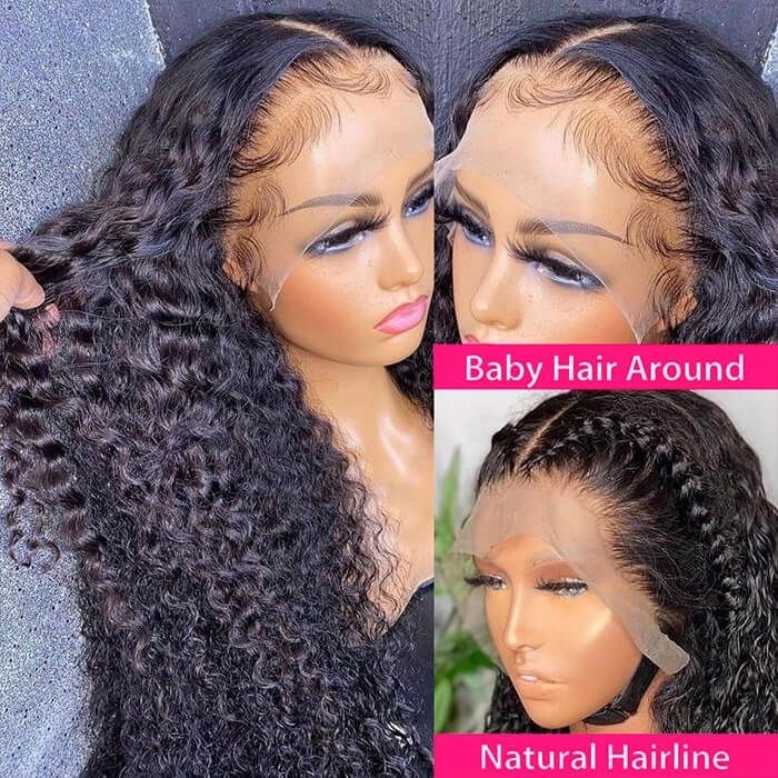 Kriyya  Jerry Curly Human Hair 13x4 Lace Front Wig Pre-plucked Virgin Hair Wig 150% Density
