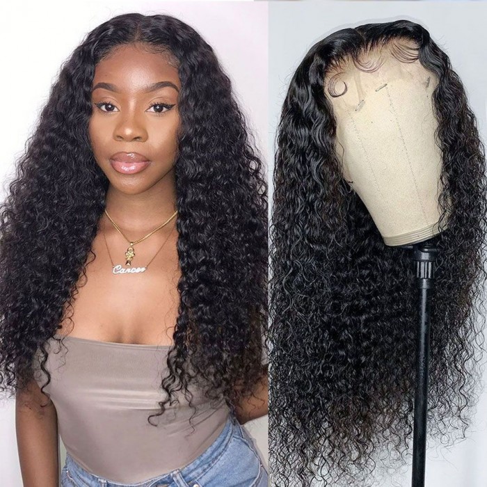 Kriyya Curly Human Hair Transparent Lace Front Wig Pre Plucked 13x4 Lace Wig 180% Density 