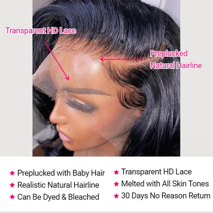 Kriyya 13x6 HD Lace Front Wig Super Thin Transparent Swiss Lace Straight Human Hair Wigs 180% Density