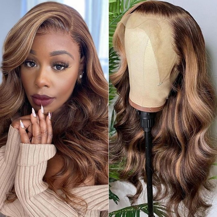 Kriyya Honey Blonde Highlight Ombre Body Wave Human Hair Wig Piano Colored 13x4 Lace Front Wig 13X5 T Part Lace Wigs