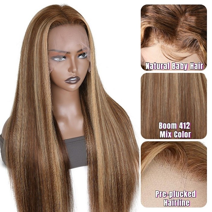 Kriyya Honey Blonde Highlight Ombre Straight Human Hair Wig Piano Colored 13x5 T Part Lace Front Wigs