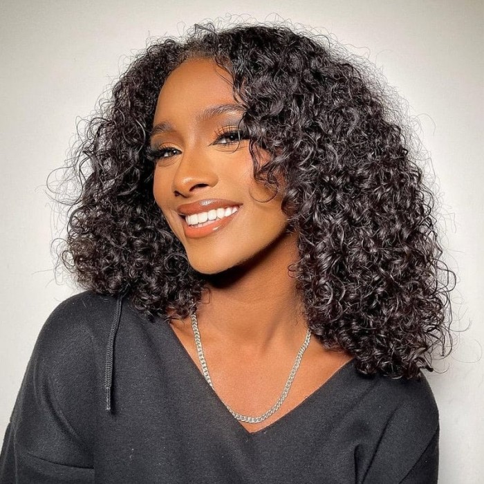 Kriyya Latin Passion Brazilian Virgin Human Hair Wig With Slanted Bangs Ebony Black Wig No Glue Needed