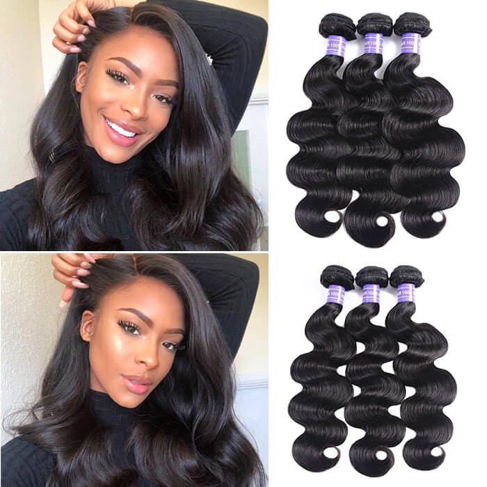 Kriyya Body Wave Weave 3 Bundles Brazilian 7A Virgin Hair Natural Color
