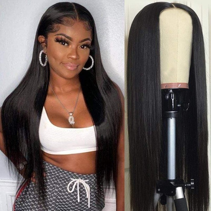 Kriyya Thick 180% Density Pre Plucked Straight Human Hair Lace Front Wigs For Sale