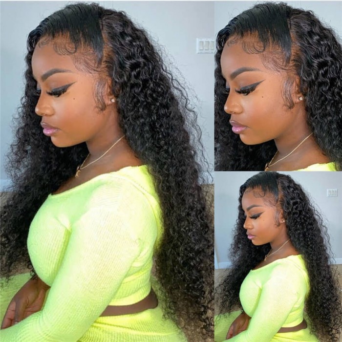 Kriyya 13x6 Lace Frontal Jerry Curly Human Hair Wigs 150% Density