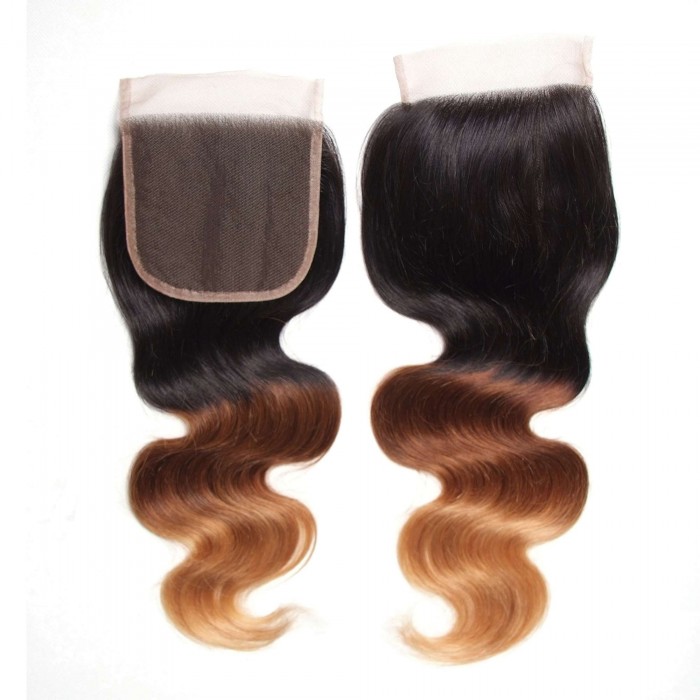 Kriyya High Grade Ombre Body Wave 4x4 Lace Closure Virgin Human Hair Free Part Closure Sew In