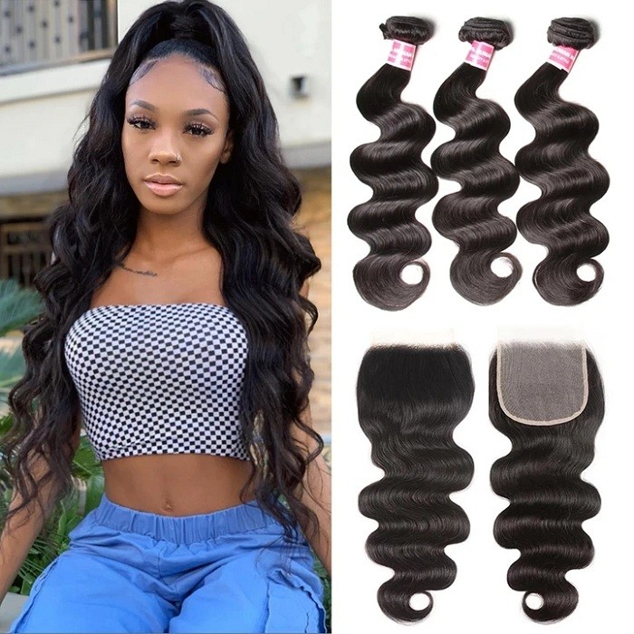 Kriyya Body Wave 3 Bundles With 6*6 Lace Closure Peruvian Unprocessed Virgin Hair