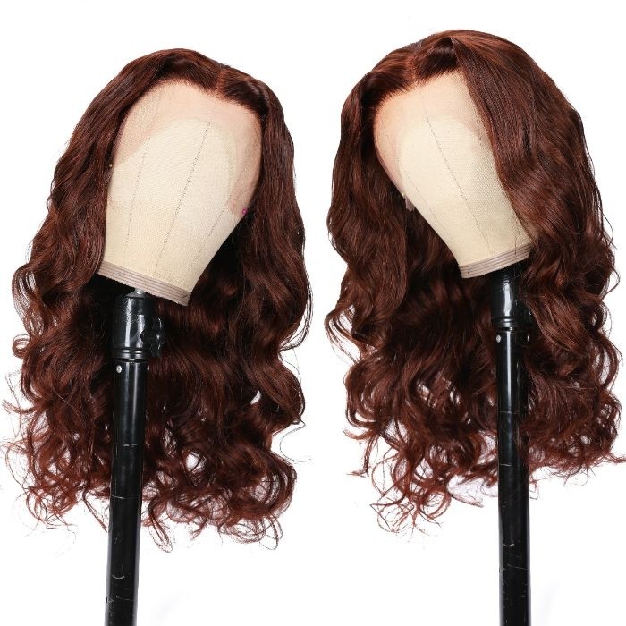 Kriyya Strawberry Brunette Human Hair Body Wave Wig 13x4 Lace Front With Baby Hair 150% Density