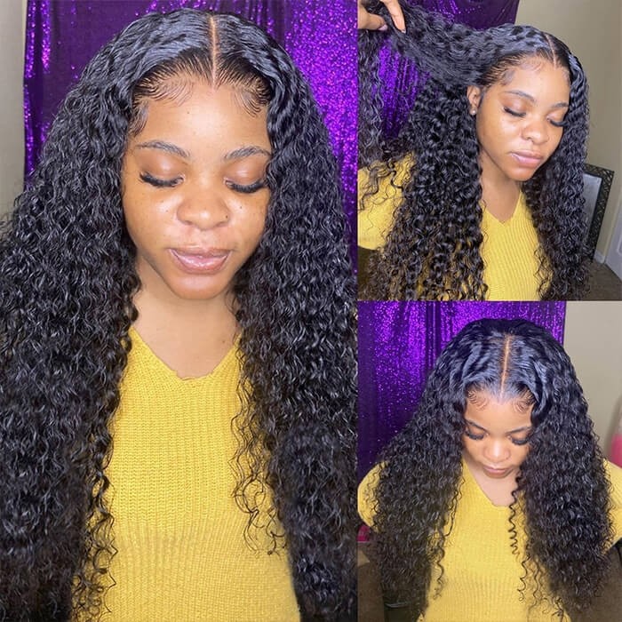 Kriyya Jerry Curly Human Hair Wigs 180 Density 5x5 Lace Closure Wigs HD Transparent Lace Wigs