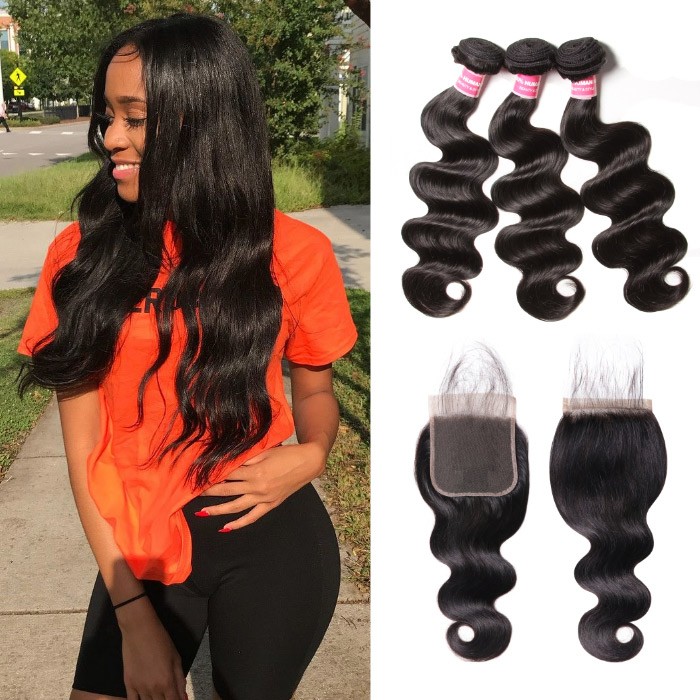 Kriyya Body Wave 3 Bundles With 5*5 Lace Closure Peruvian Virgin Hair