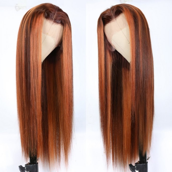 Kriyya Highlight Ginger Orange Lace Frontal Wigs Human Hair Pre Plucked with Baby Hair Silky Straight