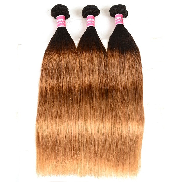 Kriyya Straight Hair Three Tone Ombre Peruvian Virgin Hair 3 Pcs Hair Bundle Deals