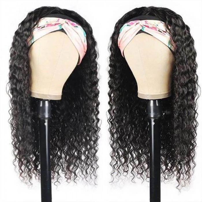 Kriyya Remy Jerry Curly Headband Wig Gluless Human Hair Wig