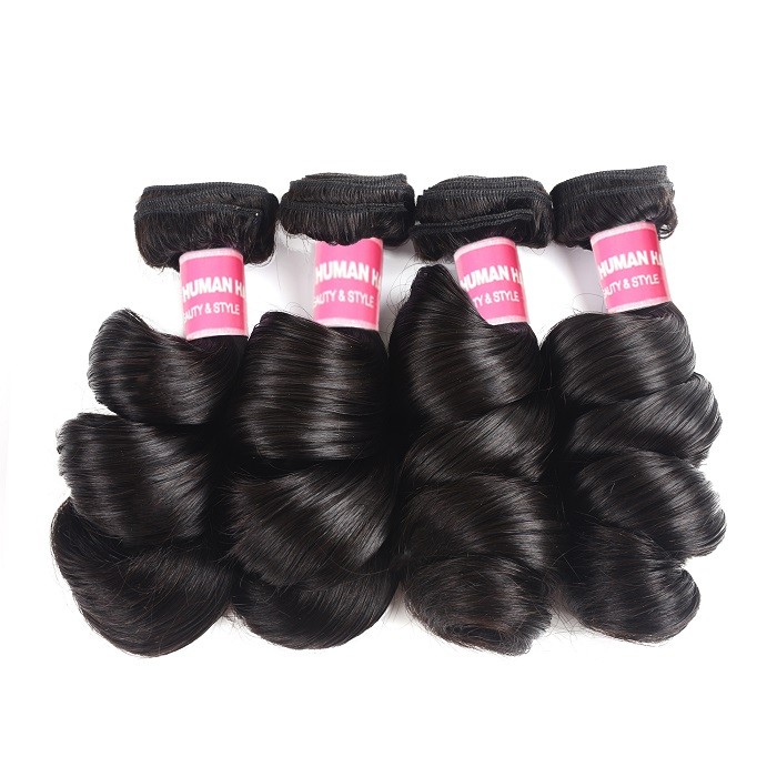 Kriyya Loose Wave Hair 4 Bundles Peruvian Human Hair Bundles 16-26 Inch