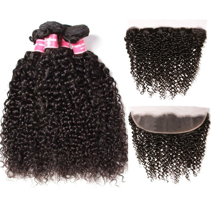 Kriyya Malaysian Jerry Curly 13x4 Transparent Lace Frontal With 4 Bundles Deals Virgin Hair