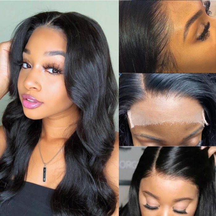 Kriyya 3 Bundles Body Wave With 5x5 HD Lace Closure Human Hair Weave Natural Color