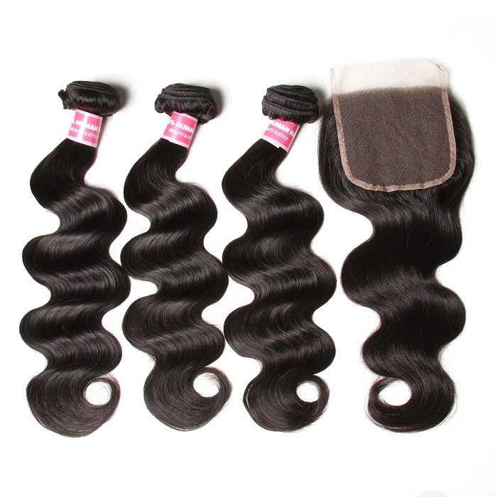 Kriyya 3 Bundles Body Wave With 6*6 Lace Closure Brazilian Remy Human Hair