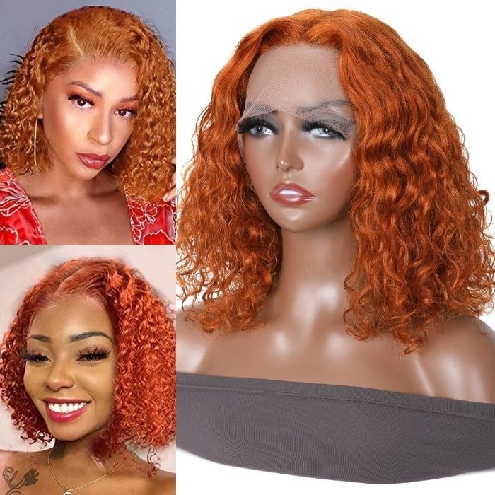Kriyya Trendy Honey Orange Colored Water Wave Virgin Hair Wig 13x5 T-Part Middle Lace Pre-Plucked Hairline