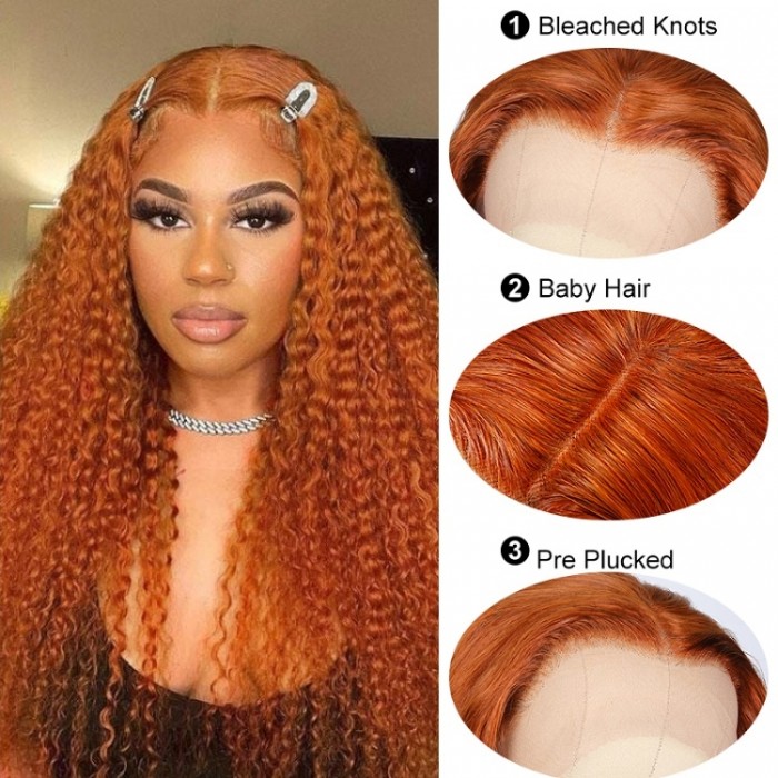 Kriyya Ginger Color Jerry Curly Human Hair Wigs Middle Lace Part Wigs At A Favorable Price