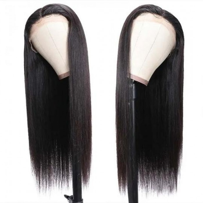 Kriyya Virgin Human Hair Pre Plucked T Part Lace Wig Middle Part Straight Hair 150% Density
