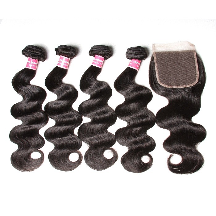 Kriyya Natural Hairline 6x6 Free Part Lace Closure With 4 Bundles Brazilian Hair Body Wave  
