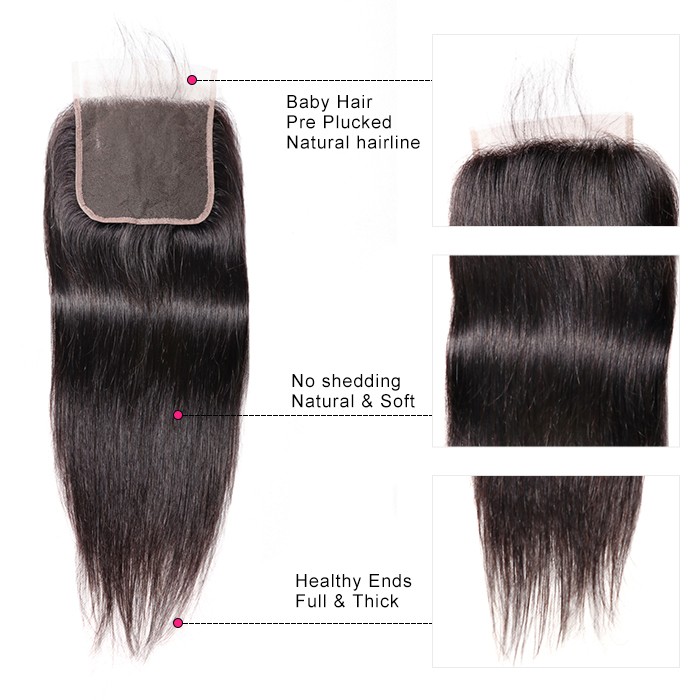 Kriyya Unprocessed Virgin Hair Straight Pre-Plucked 5x5 Lace Closure