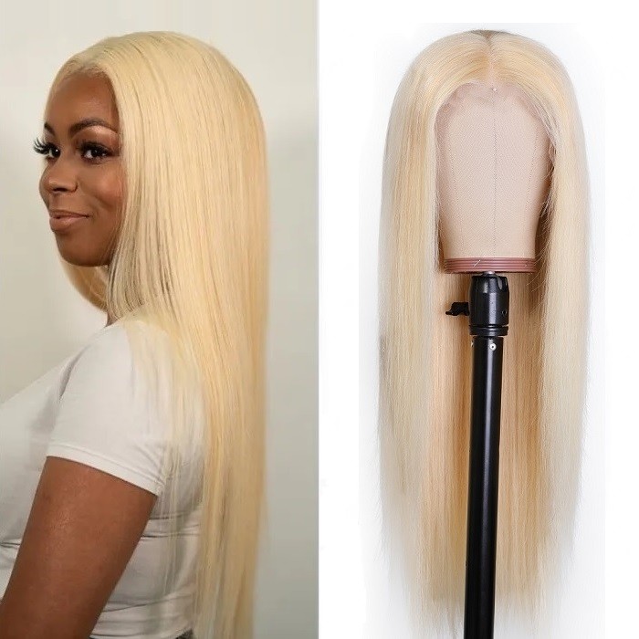 Kriyya 13x6 613 Blonde Lace Front Wigs Pre-plucked Straight Human Hair Wig 150% Density