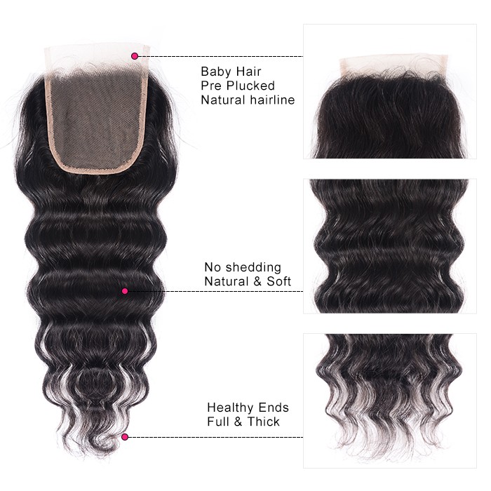 Kriyya Brazilian Virgin Human Hair 3 Pcs Natural Wave With 4*4 Lace Closure