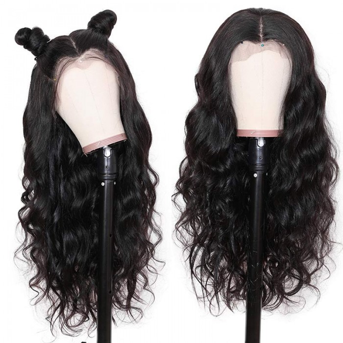 Kriyya 13*4 Lace Front Wigs Pre Plucked Wavy Remy Human Hair Wig 130% Density