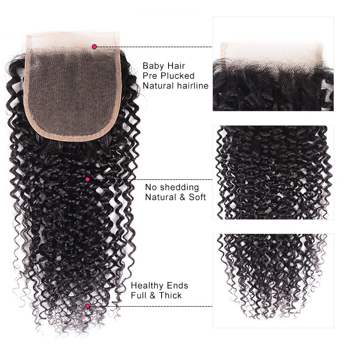 Kriyya High Grade Kinky Curly Virgin Hair 4x4 Lace Closure Sew In