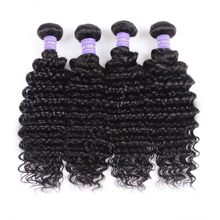 Kriyya Deep Wave Hair Peruvian Human Hair Weave 4 Pcs 7A Human Hair