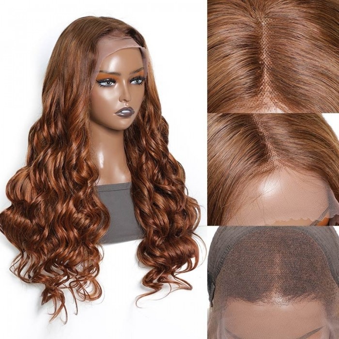 Kriyya 13X4 Ombre Highlight Loose Wave Wig Caramel Brown Lace Front Human Hair Wig 180% Density