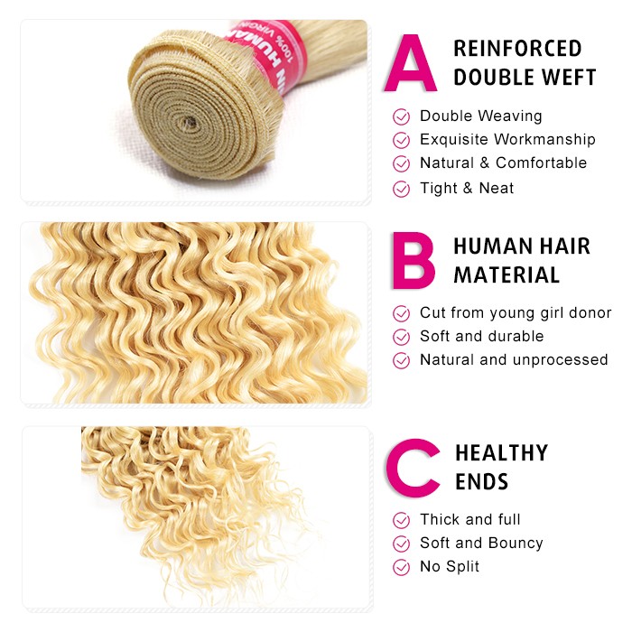 Kriyya Indian Deep Wave 4 Bundles 613 Color Virgin Human Hair