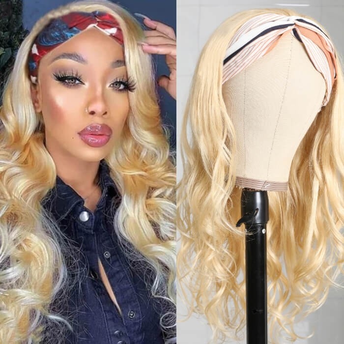 Kriyya Velvet Headband Wigs Natural Wave Glueless Human Hair Wigs 613 Color 16-22 Inch