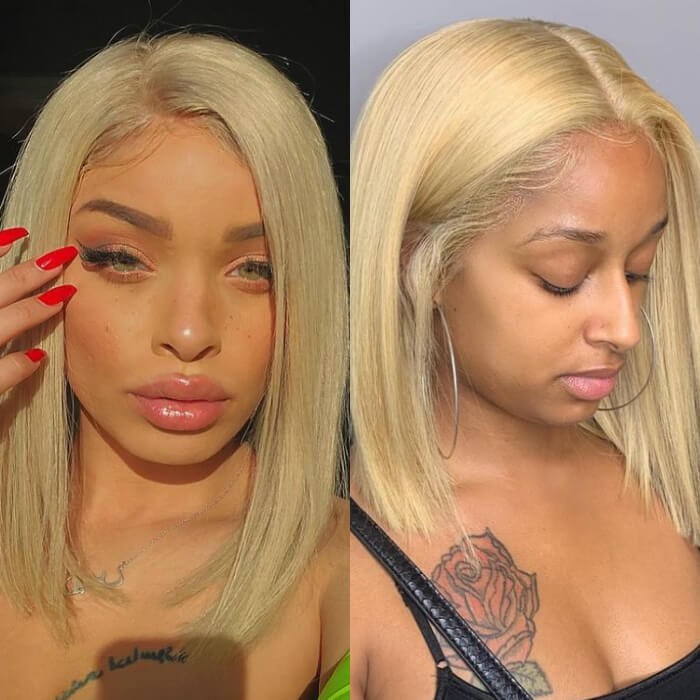 Kriyya 613 Blonde Straight Human Hair Wig 4x4 Bob Lace Front Wigs 150% Density