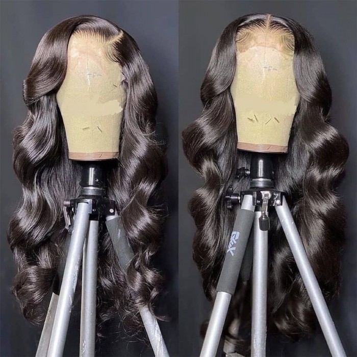 Kriyya 4x4 Lace Closure Wig Pre Plucked Body Wave Remy Hair Wig Natural Black 150% Density