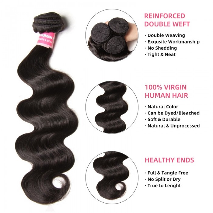 Kriyya 3 Bundles Brazilian Body Wave Hair 100 Human Hair Bundles 9A Virgin Hair
