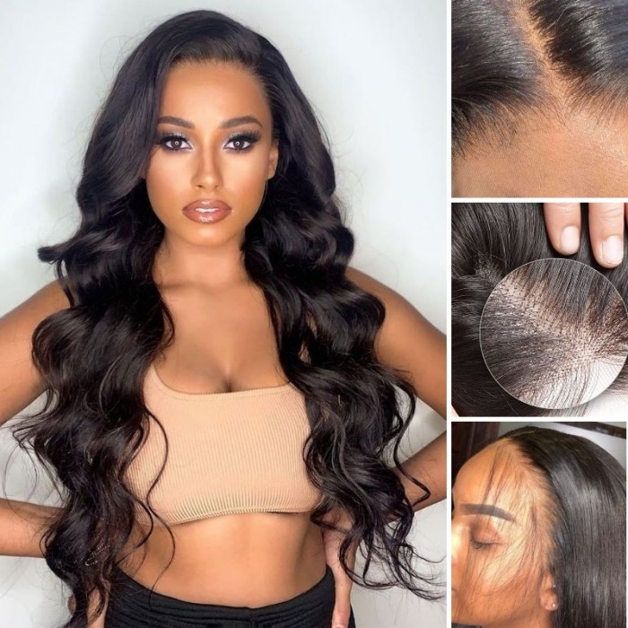 Kriyya Brazilian Body Wave Lace Part Wig 150% Density Virgin Hair Wigs Natural Black