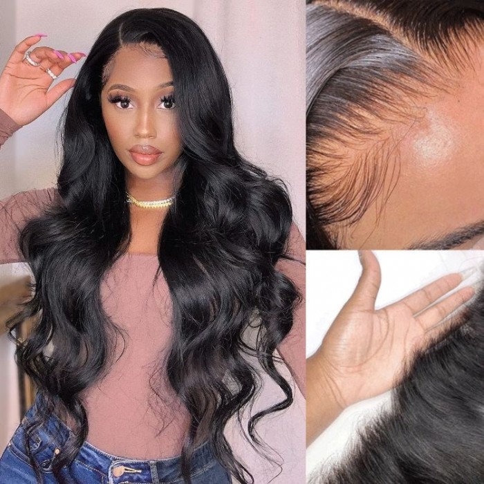 Kriyya Brazilian Body Wave Lace Part Wig 150% Density Virgin Hair Wigs Natural Black