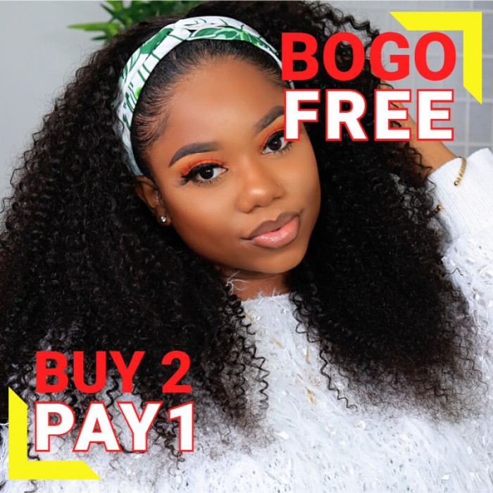 BOGO Sale- Kriyya Kinky Curly 3/4 Half Wig Glueless Wigs Kinky Curly Virgin Human Hair