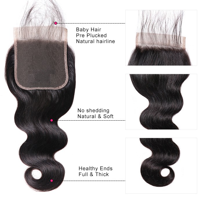 Kriyya Indian Body Wave Hair Weave 4 Bundles With 5x5 Lace Closure