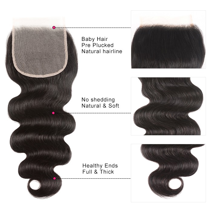 Kriyya 3 Bundles Body Wave With 5*5 Transparent Lace Closure Peruvian Remy Human Hair