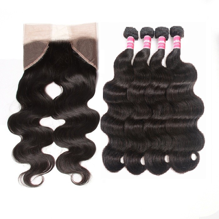 Kriyya Body Wave Human Hair 4 Bundles With 13x4 Lace Frontal Malaysian Hair 